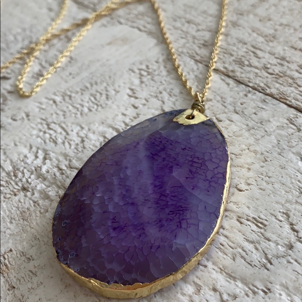 Agate Stone Necklace on Faux Gold Chain